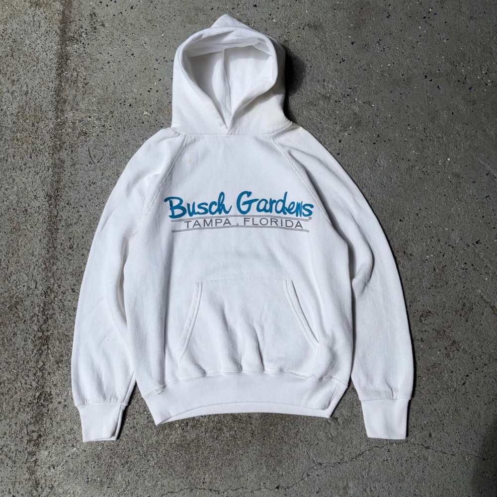 Vintage‎ Busch Gardens Tampa Florida Hoodie Santee Sweats White Mens Medium USA